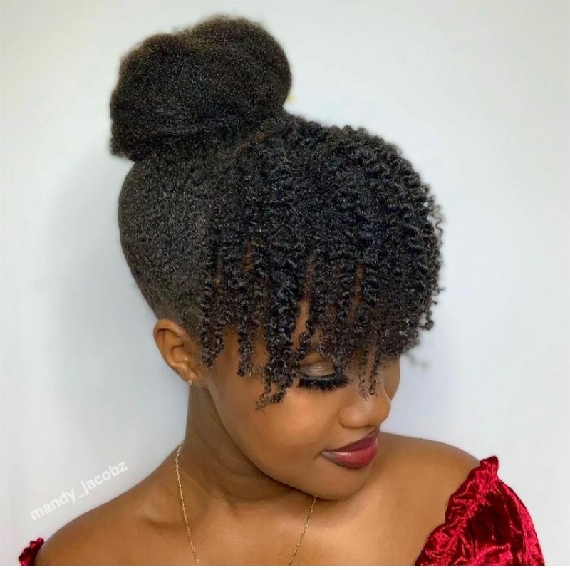 4c hairstyles - Curly bangs and a bun