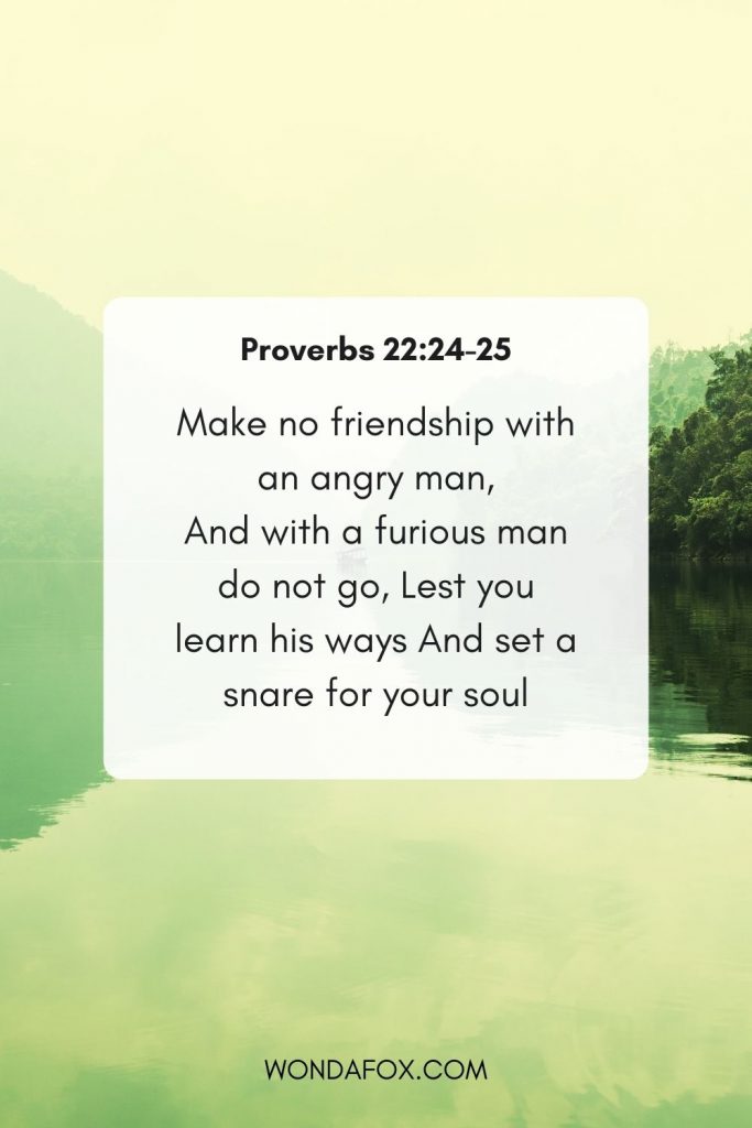 Make no friendship with an angry man, And with a furious man do not go,  Lest you learn his ways And set a snare for your soul