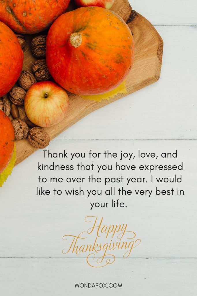 Thank you for the joy, love, and kindness that you have expressed to me over the past year. I would like to wish you all the very best in your life. Happy Thanksgiving!