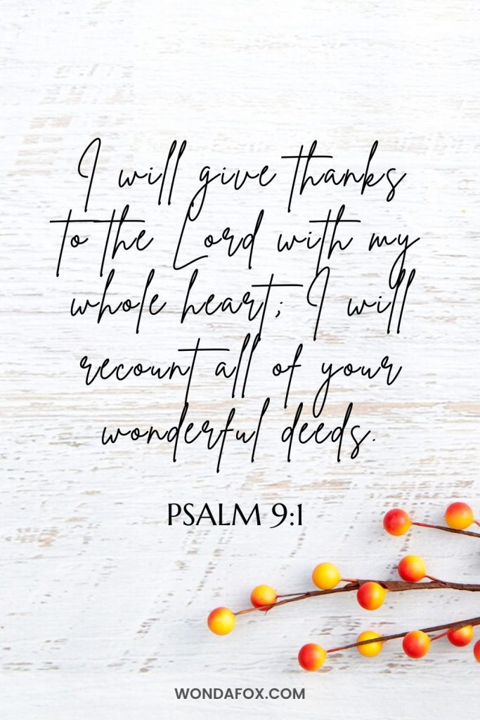 I will give thanks to the Lord with my whole heart;     I will recount all of your wonderful deeds.
