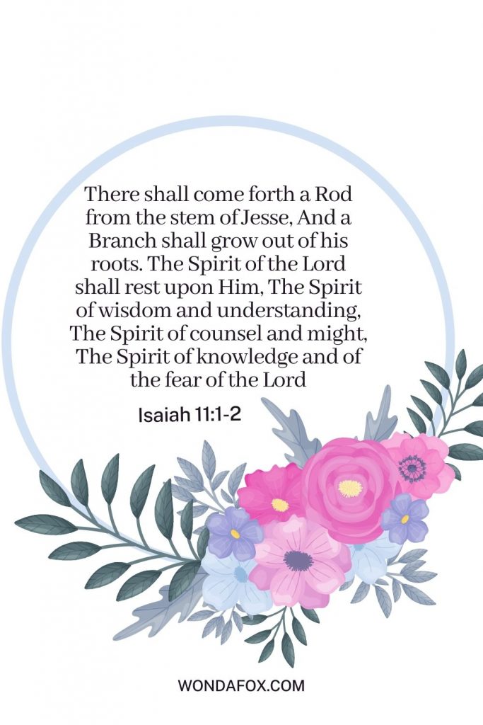 There shall come forth a Rod from the stem of Jesse, And a Branch shall grow out of his roots. The Spirit of the Lord shall rest upon Him, The Spirit of wisdom and understanding, The Spirit of counsel and might, The Spirit of knowledge and of the fear of the Lord