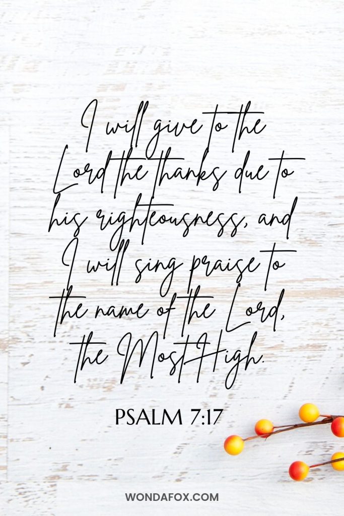 I will give to the Lord the thanks due to his righteousness,     and I will sing praise to the name of the Lord, the Most High.