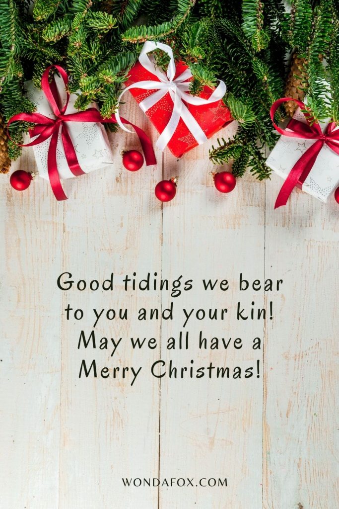 Good tidings we bear to you and your kin! May we all have a Merry Christmas! - Christmas wishes with images