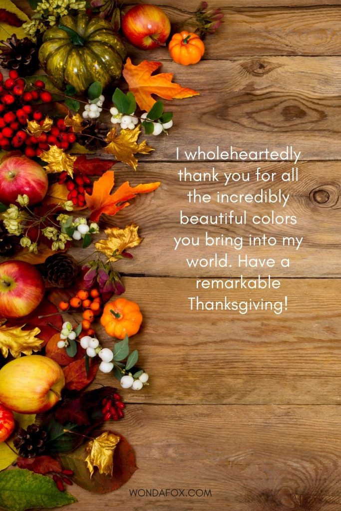 I wholeheartedly thank you for all the incredibly beautiful colors you bring into my world. Have a remarkable Thanksgiving!