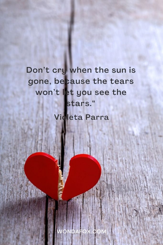 Don’t cry when the sun is gone, because the tears won’t let you see the stars.