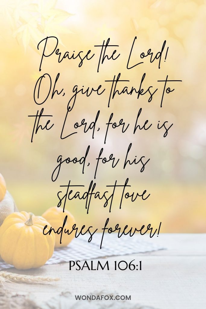 Praise the Lord! Oh, give thanks to the Lord, for he is good,     for his steadfast love endures forever!