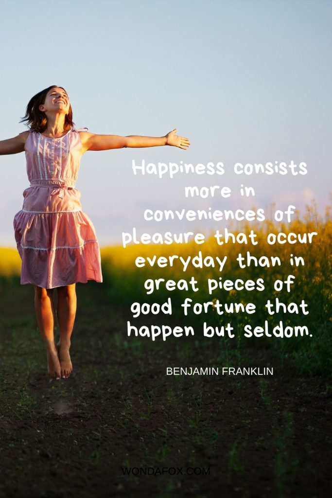 Happiness consists more in conveniences of pleasure that occur everyday than in great pieces of good fortune that happen but seldom.