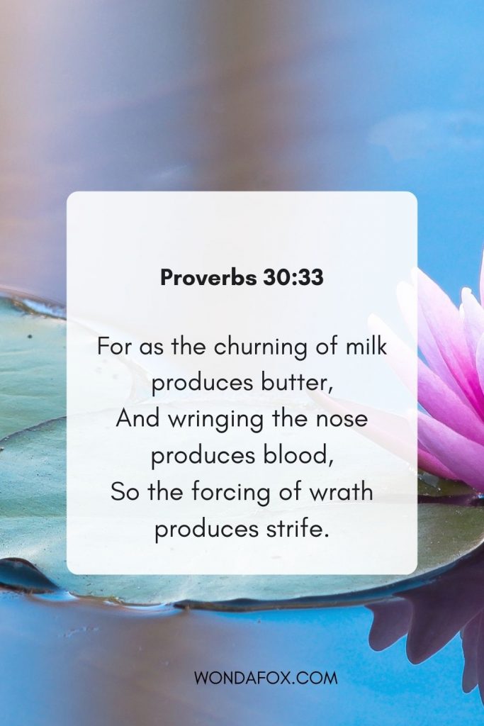 For as the churning of milk produces butter, And wringing the nose produces blood, So the forcing of wrath produces strife.