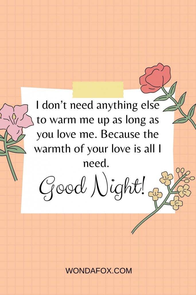 I don’t need anything else to warm me up as long as you love me. Because the warmth of your love is all I need. Good night!