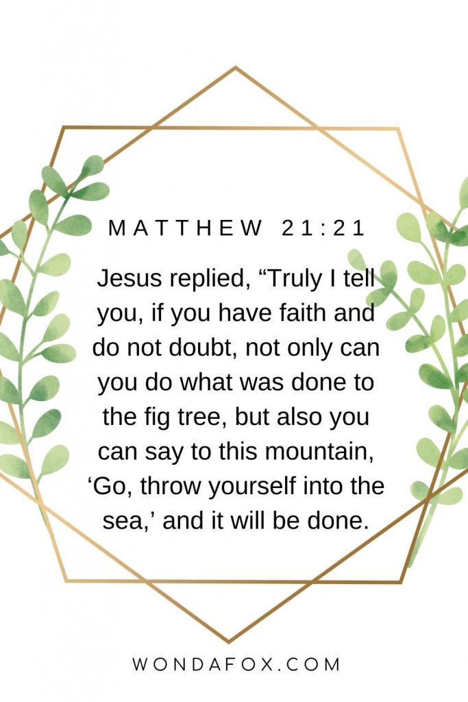 Jesus replied, “Truly I tell you, if you have faith and do not doubt, not only can you do what was done to the fig tree, but also you can say to this mountain, ‘Go, throw yourself into the sea,’ and it will be done.