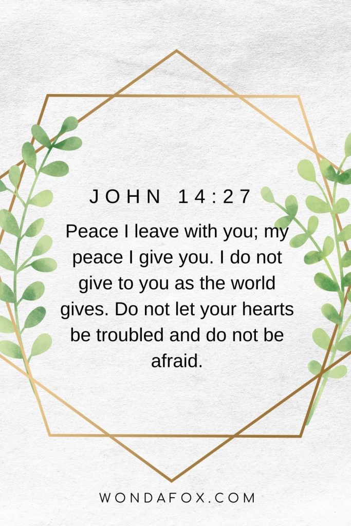 Peace I leave with you; my peace I give you. I do not give to you as the world gives. Do not let your hearts be troubled and do not be afraid.