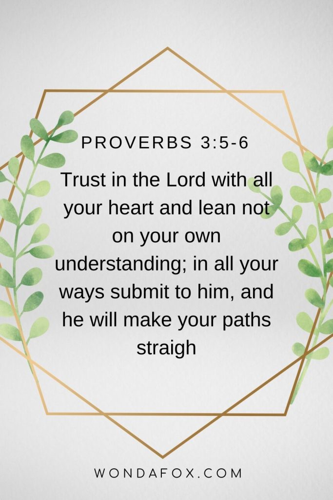 Trust in the Lord with all your heart and lean not on your own understanding; in all your ways submit to him, and he will make your paths straight.