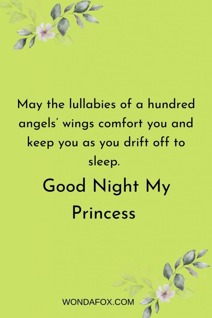 May the lullabies of a hundred angels’ wings comfort you and keep you as you drift off to sleep. Good night my Princess!