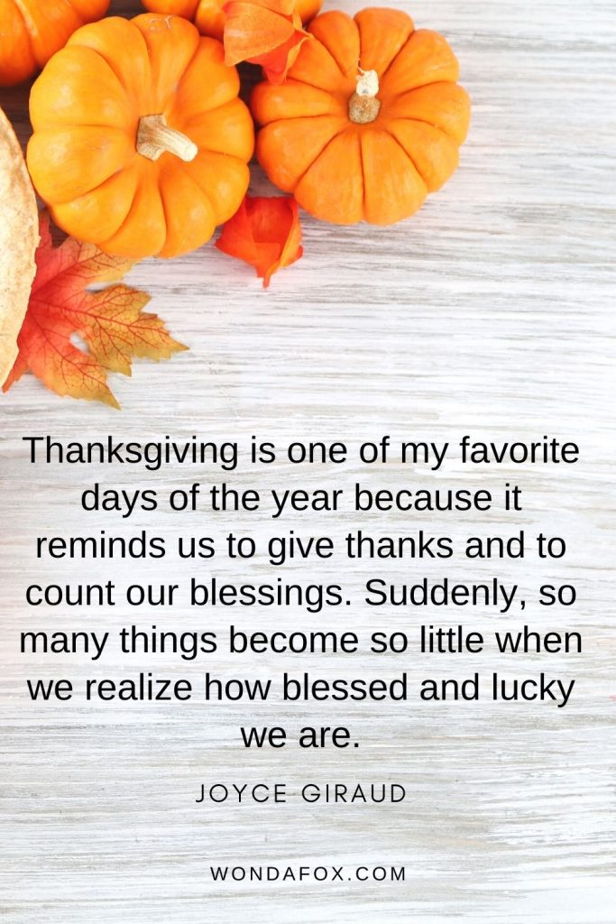 Thanksgiving is one of my favorite days of the year because it reminds us to give thanks and to count our blessings. Suddenly, so many things become so little when we realize how blessed and lucky we are.