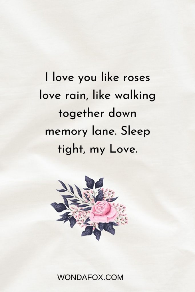 I love you like roses love rain, like walking together down memory lane. Sleep tight, my Love.