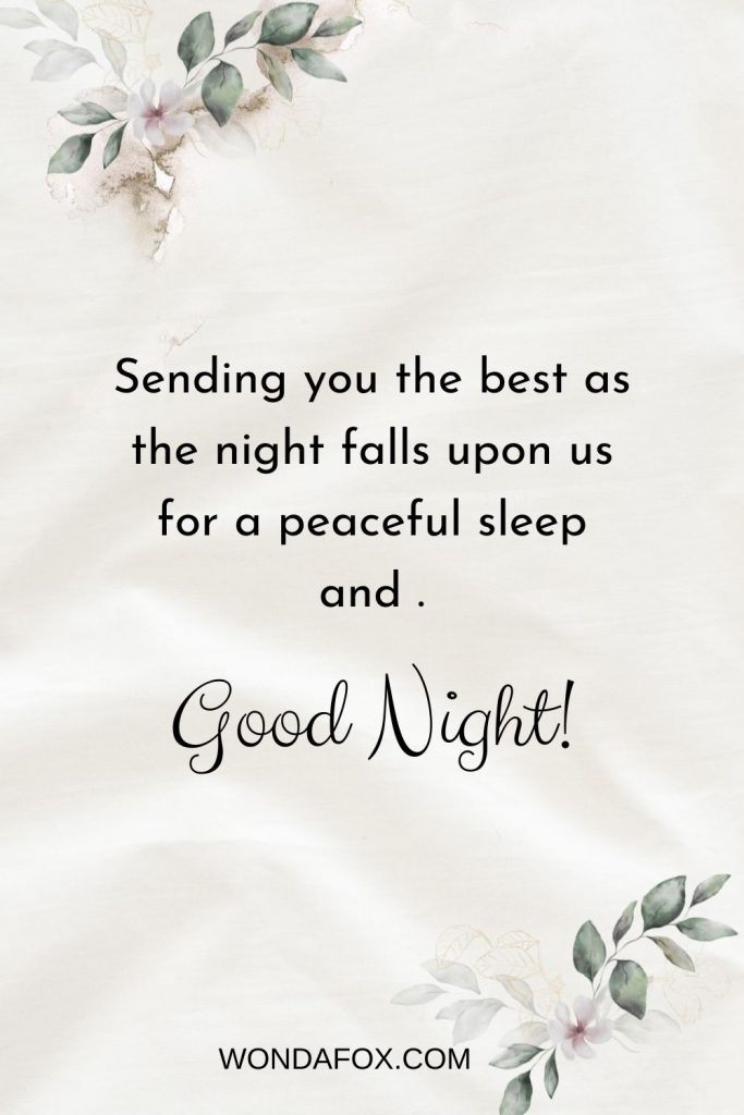 Sending you the best as the night falls upon us for a peaceful sleep and good night.