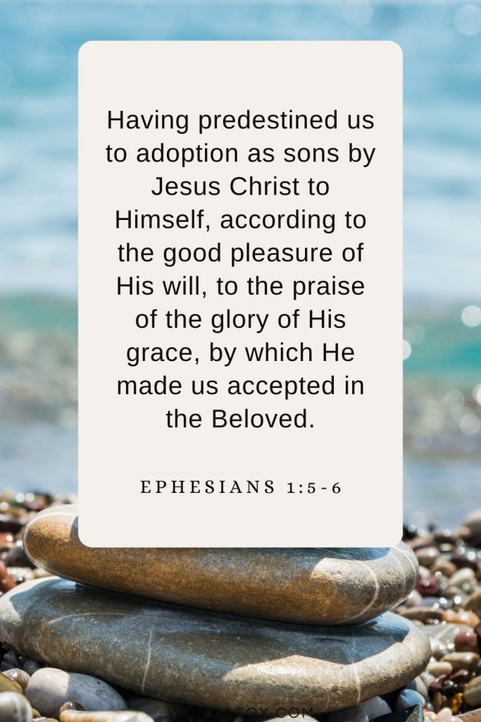 Having predestined us to adoption as sons by Jesus Christ to Himself, according to the good pleasure of His will, to the praise of the glory of His grace, by which He made us accepted in the Beloved. Ephesians 1:5-6