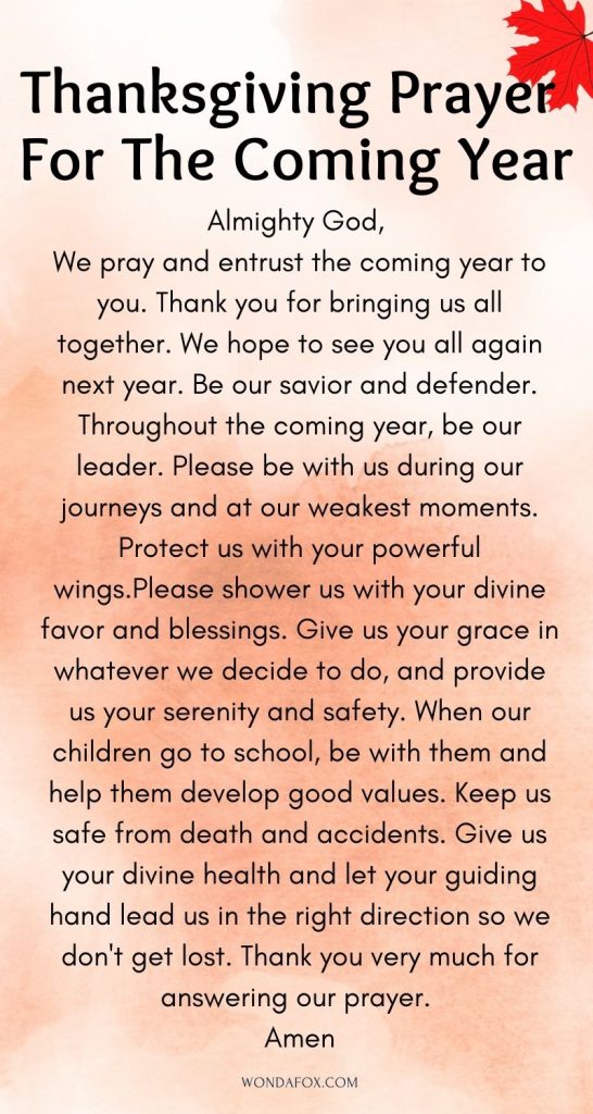 Thanksgiving prayer for the coming year