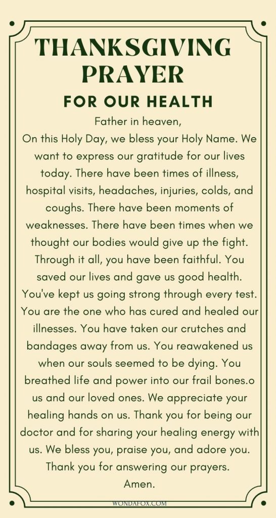Thanksgiving prayer for our health