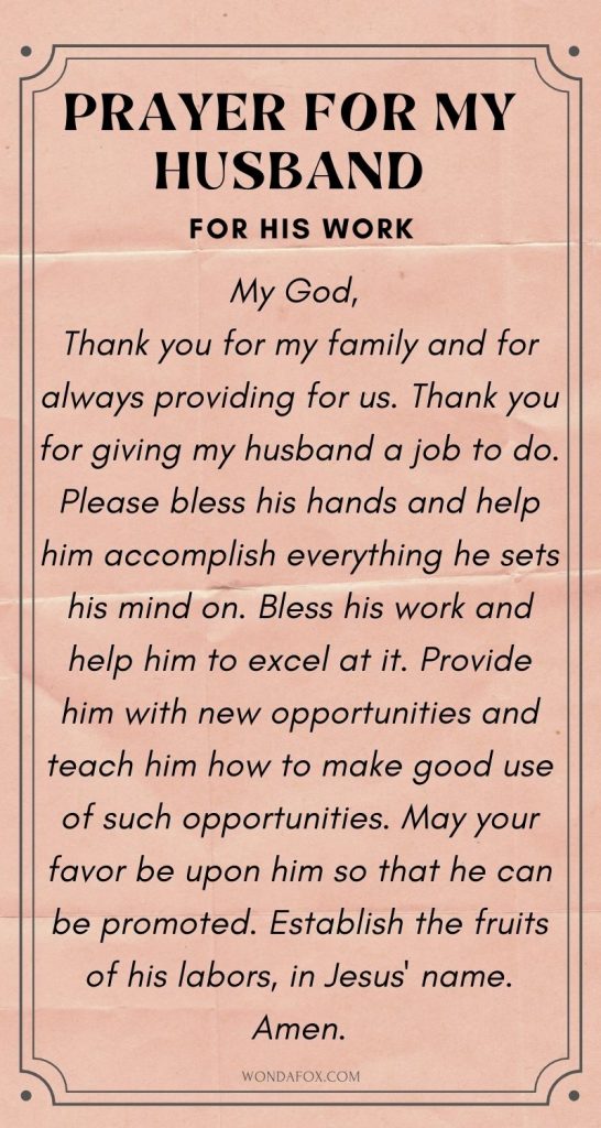 Prayer for his work - prayers for your husband with scripture