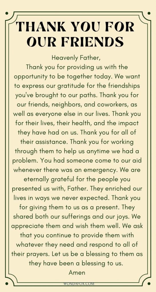 Thanksgiving prayer for our friends