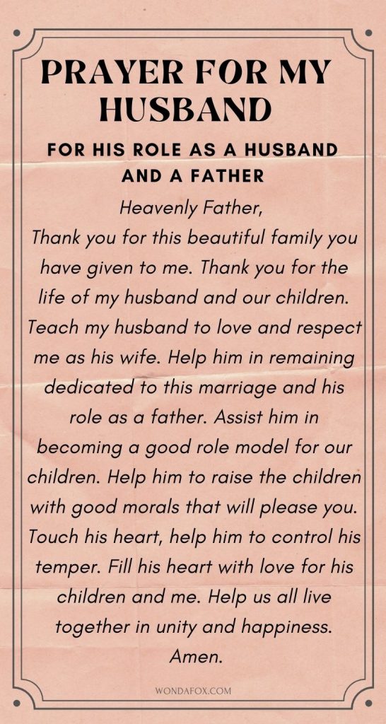 prayers for your husband with scripture-For his role as a husband and a father 