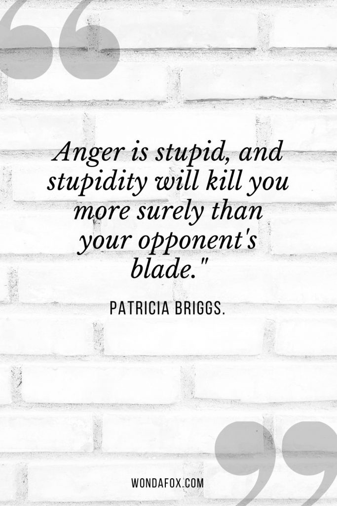 Anger is stupid, and stupidity will kill you more surely than your opponent's blade."