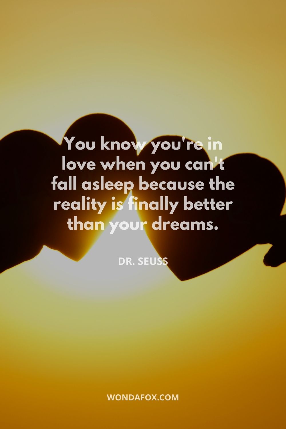 You know you're in love when you can't fall asleep because the reality is finally better than your dreams.