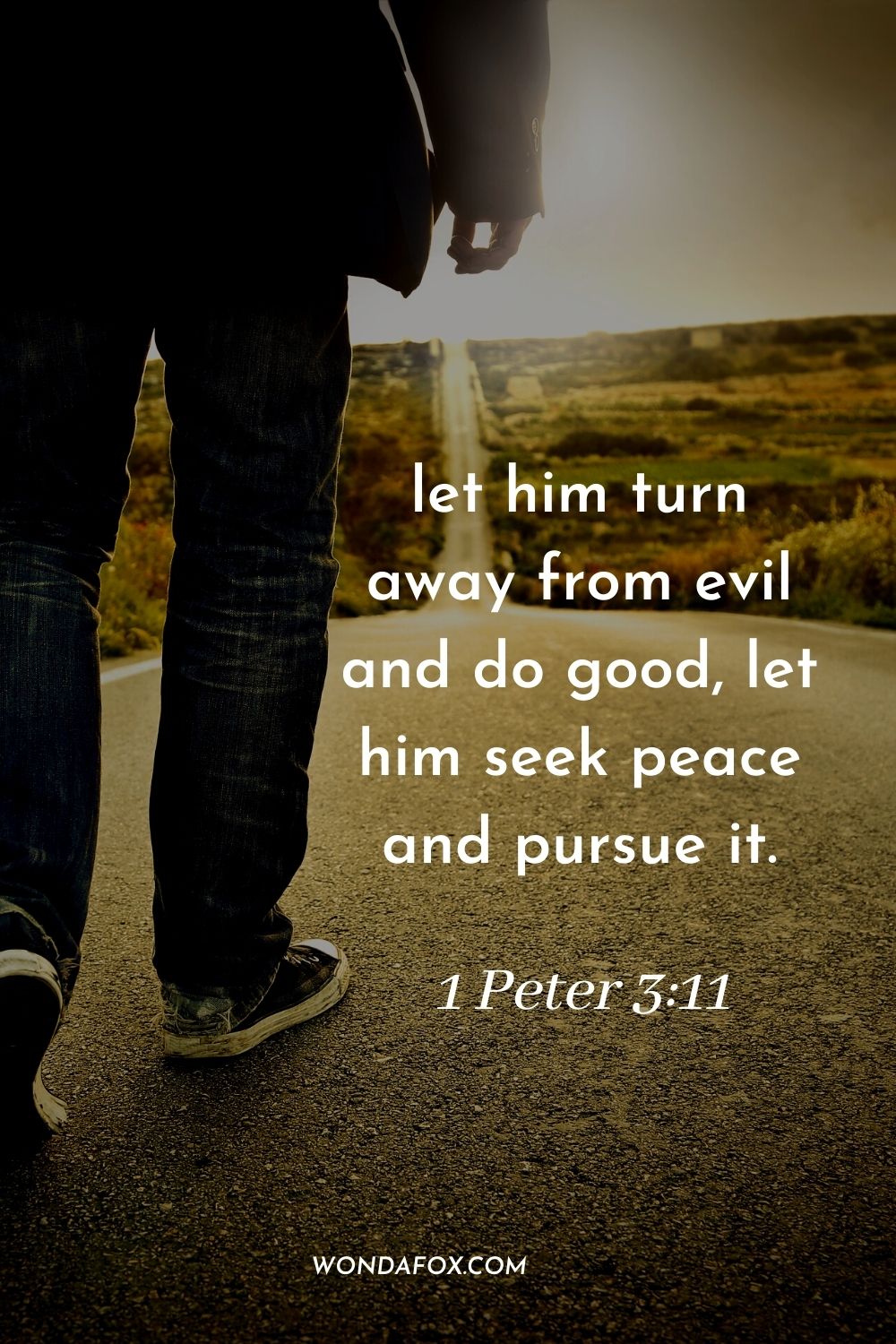 let him turn away from evil and do good, let him seek peace and pursue it. 1 Peter 3:11