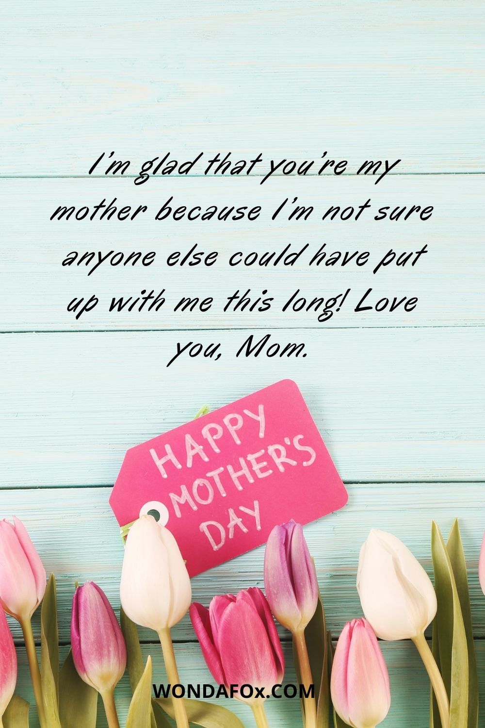 I’m glad that you’re my mother because I’m not sure anyone else could have put up with me this long! Love you, Mom.