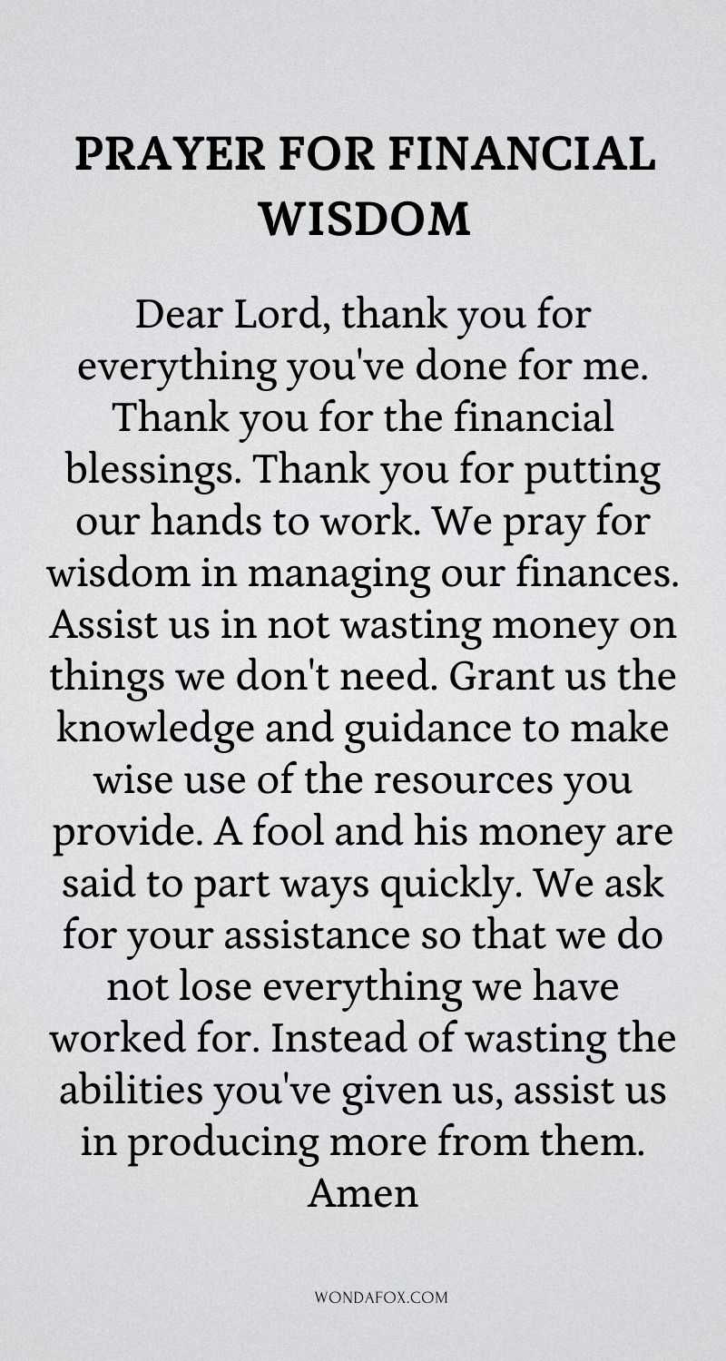 Prayer for financial wisdom