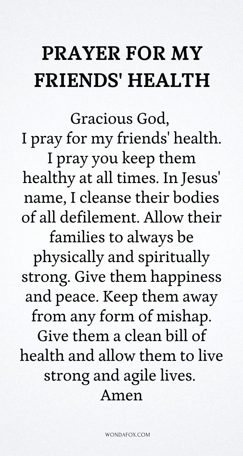 Prayer for my friends' health - special prayers for a friend