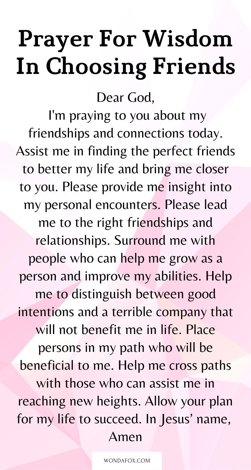 Prayer for wisdom in choosing friends