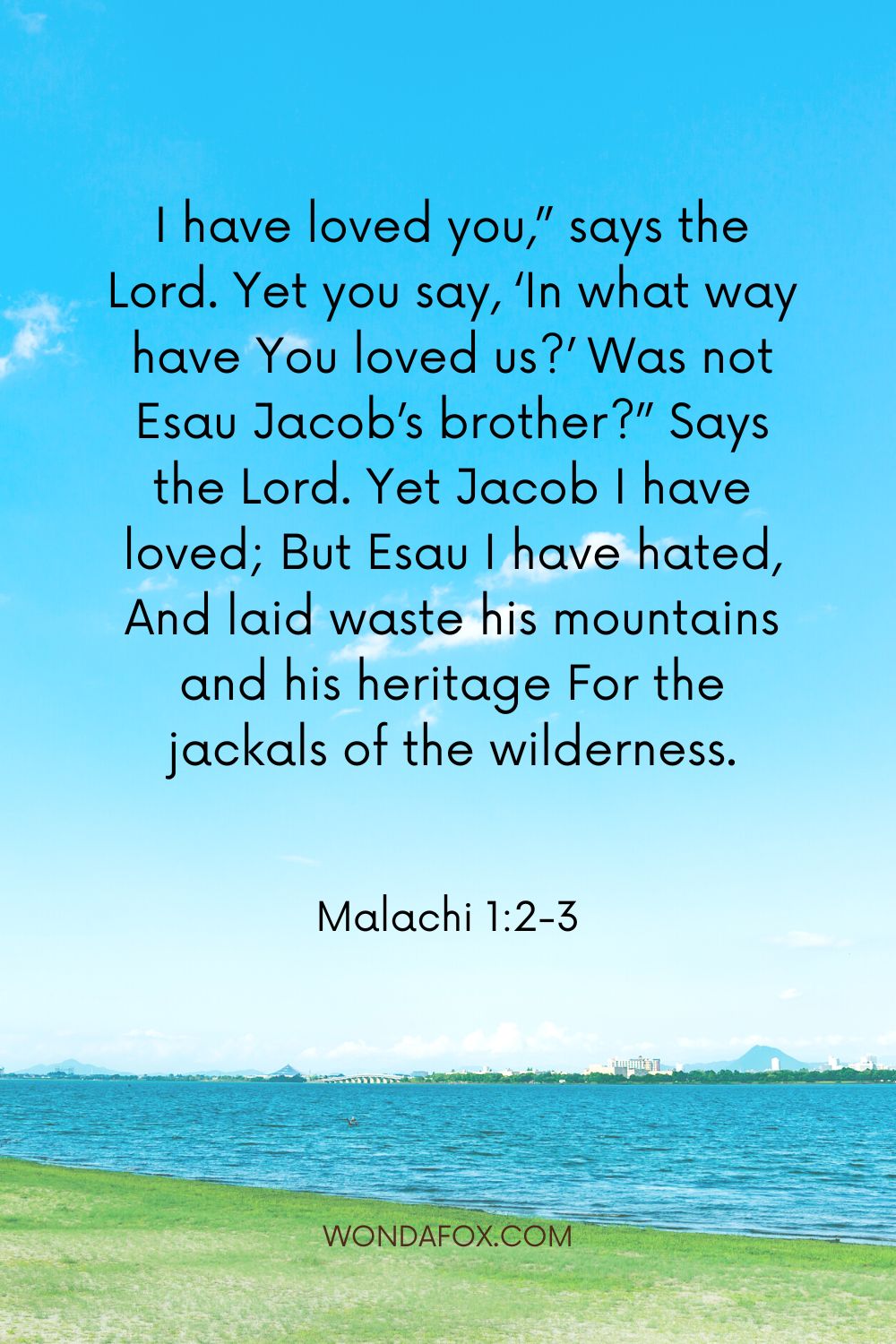 I have loved you,” says the Lord. Yet you say, ‘In what way have You loved us?’ Was not Esau Jacob’s brother?” Says the Lord. Yet Jacob I have loved; But Esau I have hated, And laid waste his mountains and his heritage For the jackals of the wilderness.