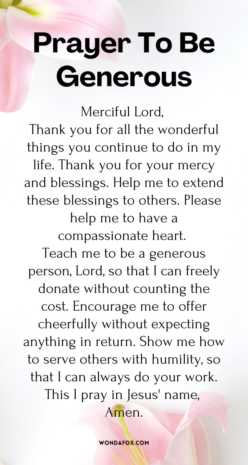 Prayer to be generous