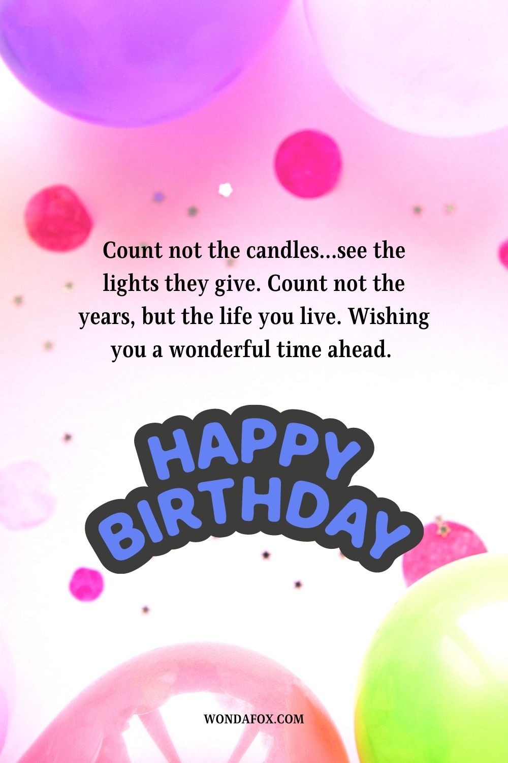 “Count not the candles…see the lights they give. Count not the years, but the life you live. Wishing you a wonderful time ahead. Happy birthday.”