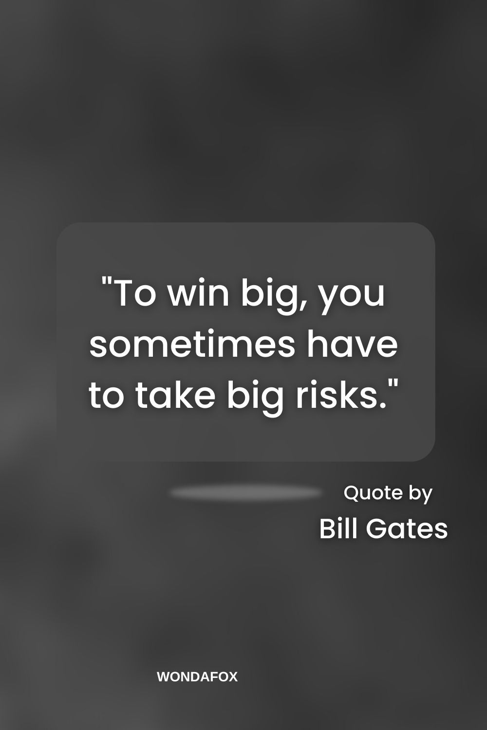 "To win big, you sometimes have to take big risks."
Bill Gates
