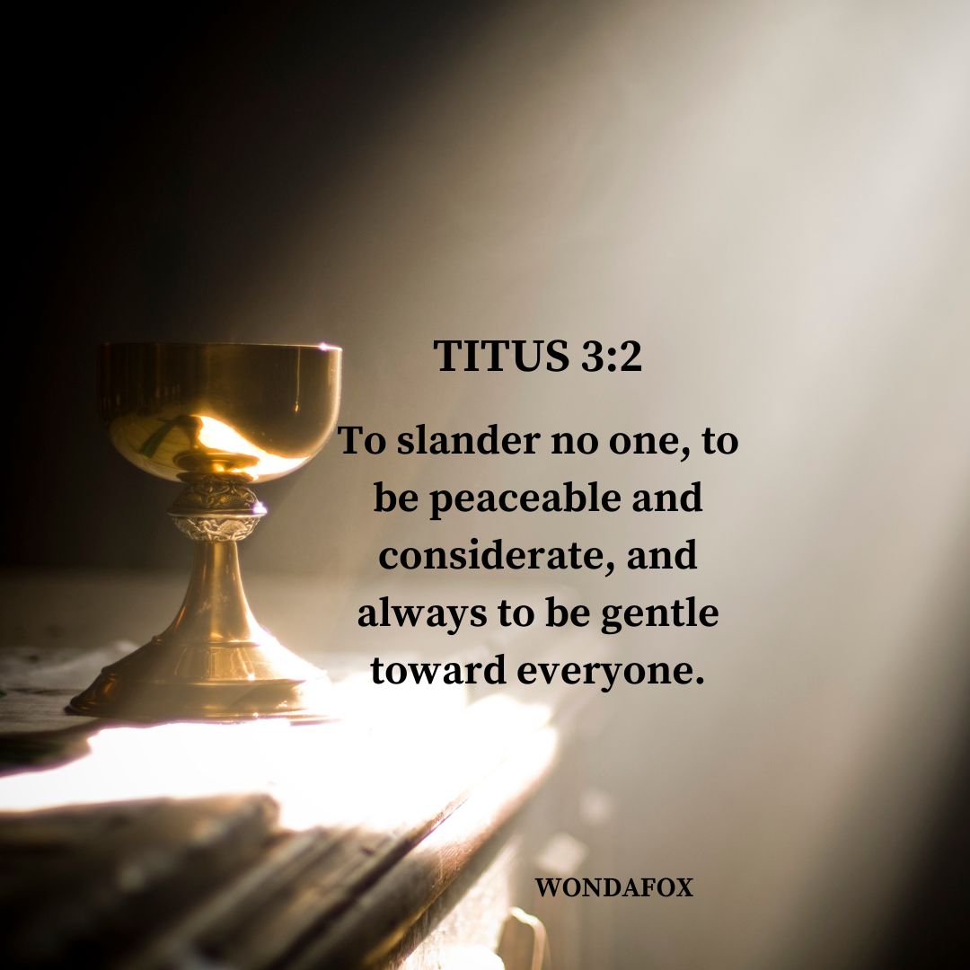Titus 3:2
To slander no one, to be peaceable and considerate, and always to be gentle toward everyone.