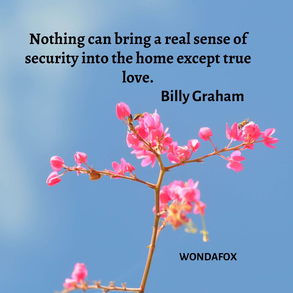 Nothing can bring a real sense of security into the home except true love.
Billy Graham